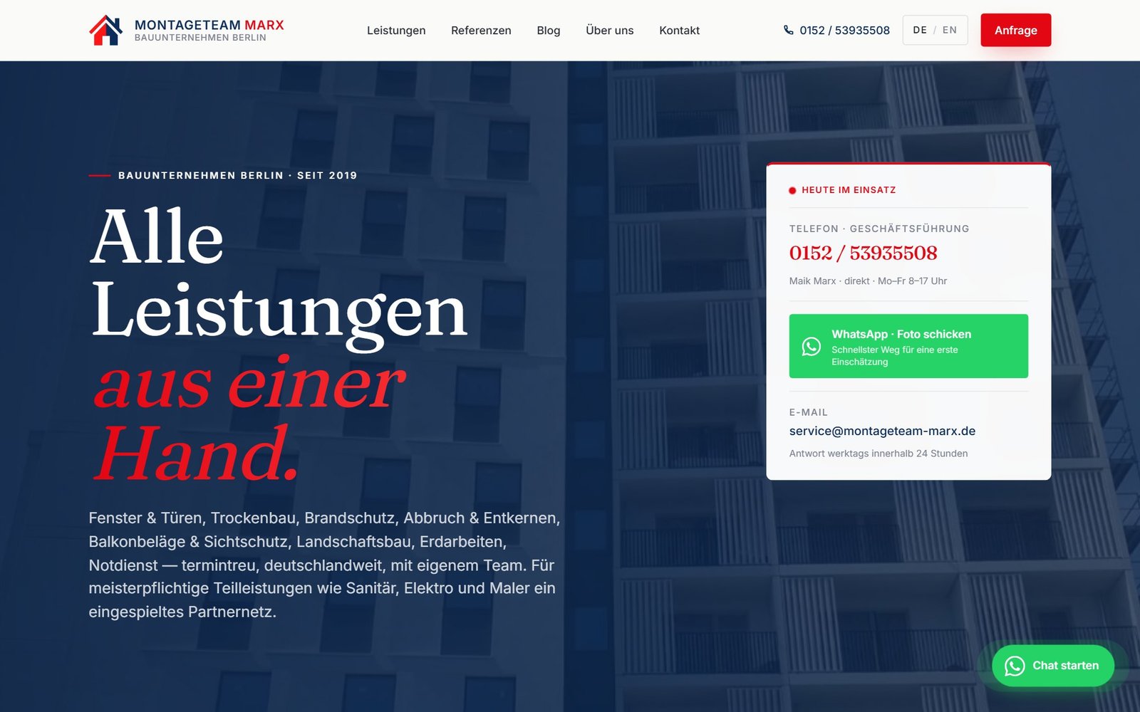 Website Montageteam Marx — Bauunternehmen Berlin
