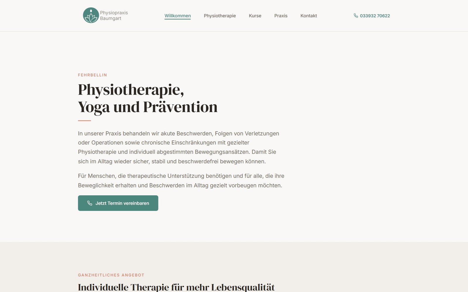 Website Physiopraxis Baumgart — Physiotherapie, Yoga und Praevention in Fehrbellin