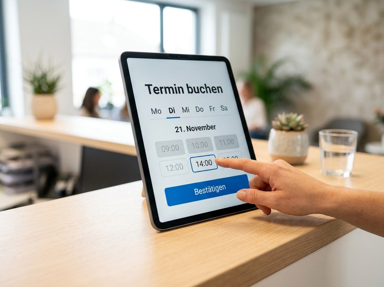 Online-Terminbuchung auf einem Tablet