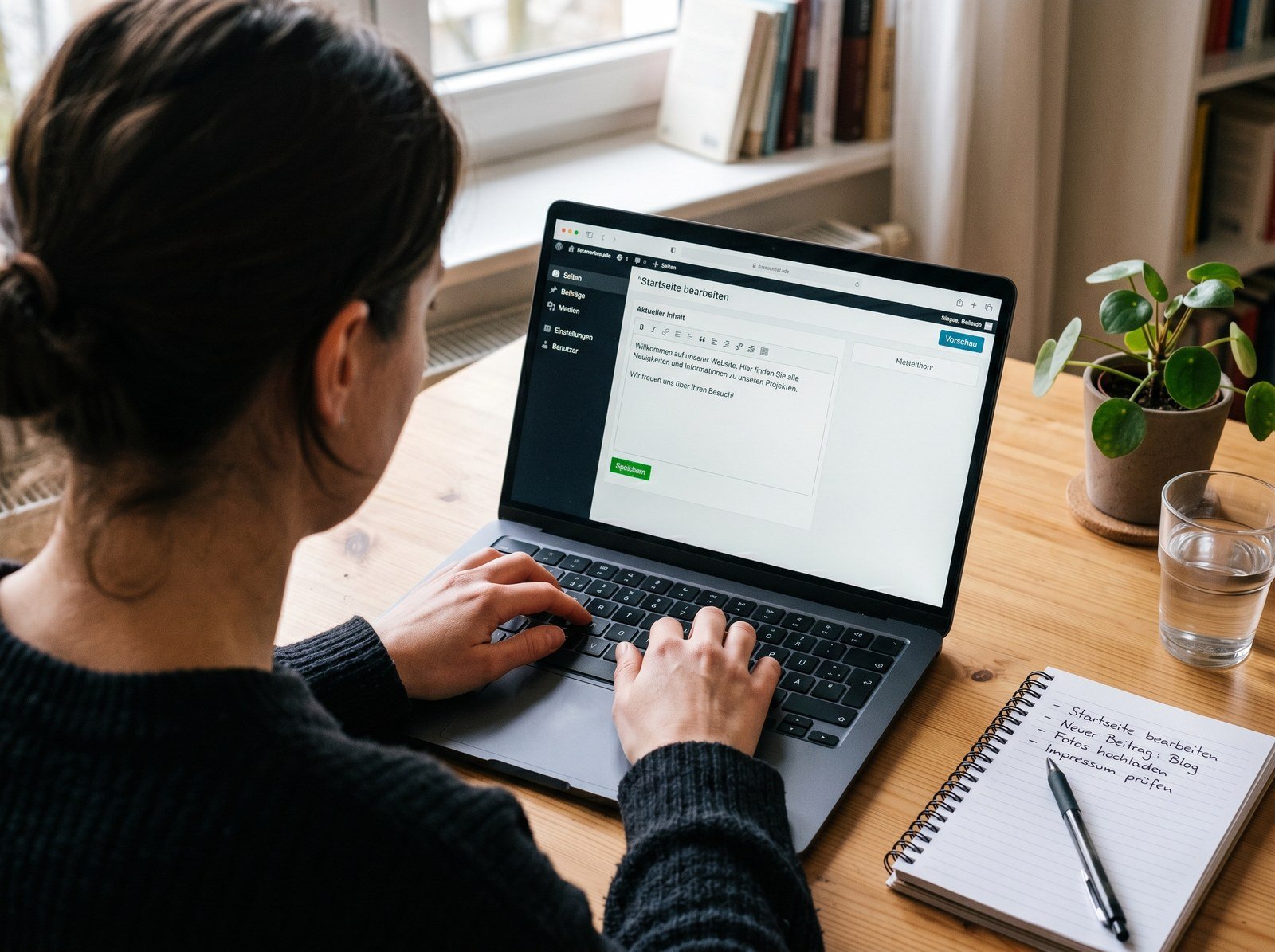Pflege einer Website im Editor auf dem Laptop